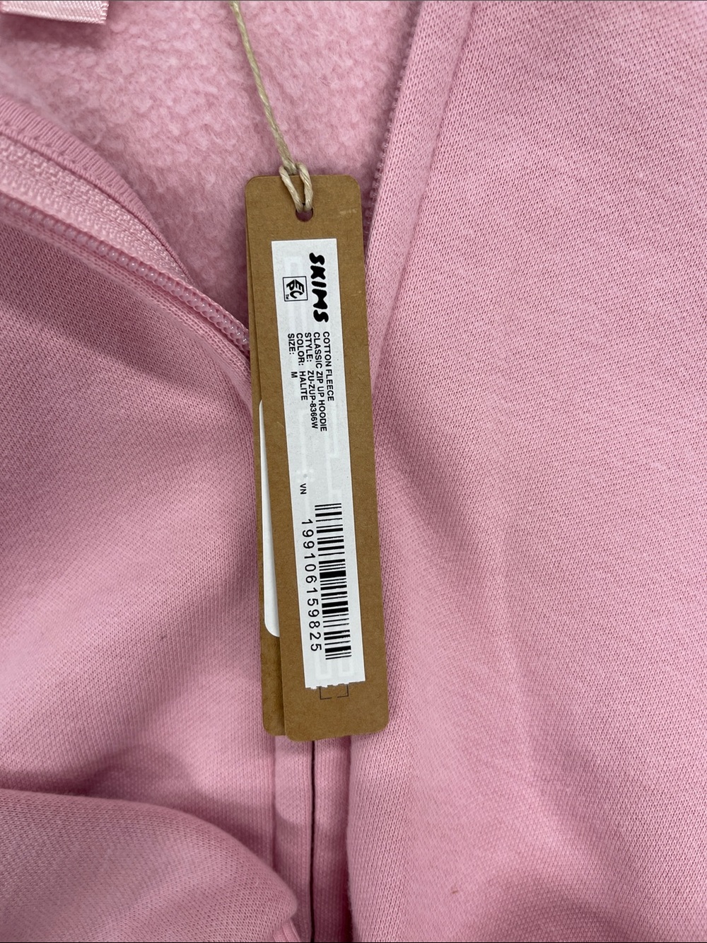 Skims Light Pink cotton fleece classic zip up Hoodie size Medium NWT - Picture 2 of 2